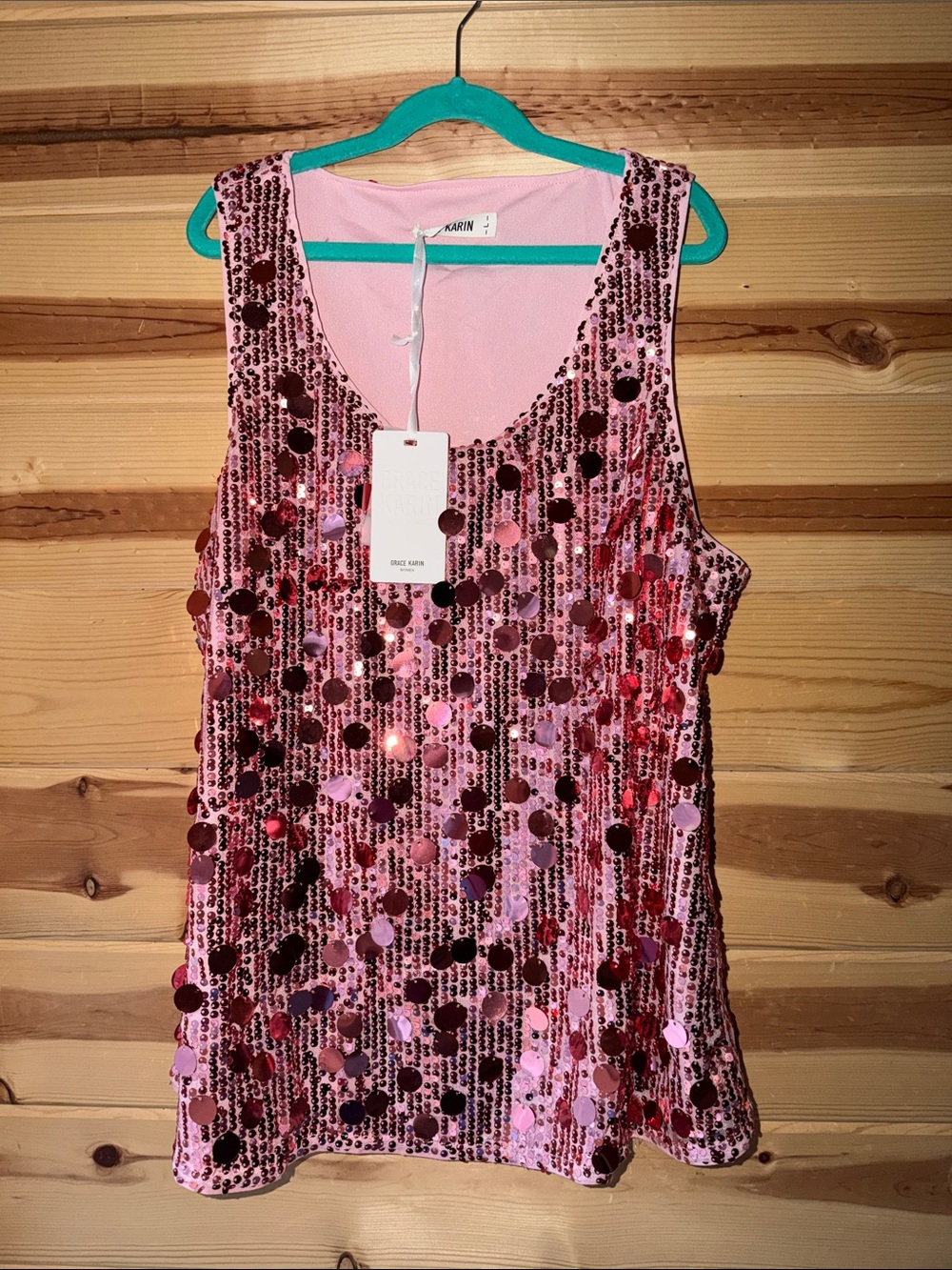 Grace Karin Pink Sequin Camisole Tank